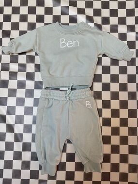Mint Green Baby Sweatshirt and Jogger Set Personalized with “Ben”